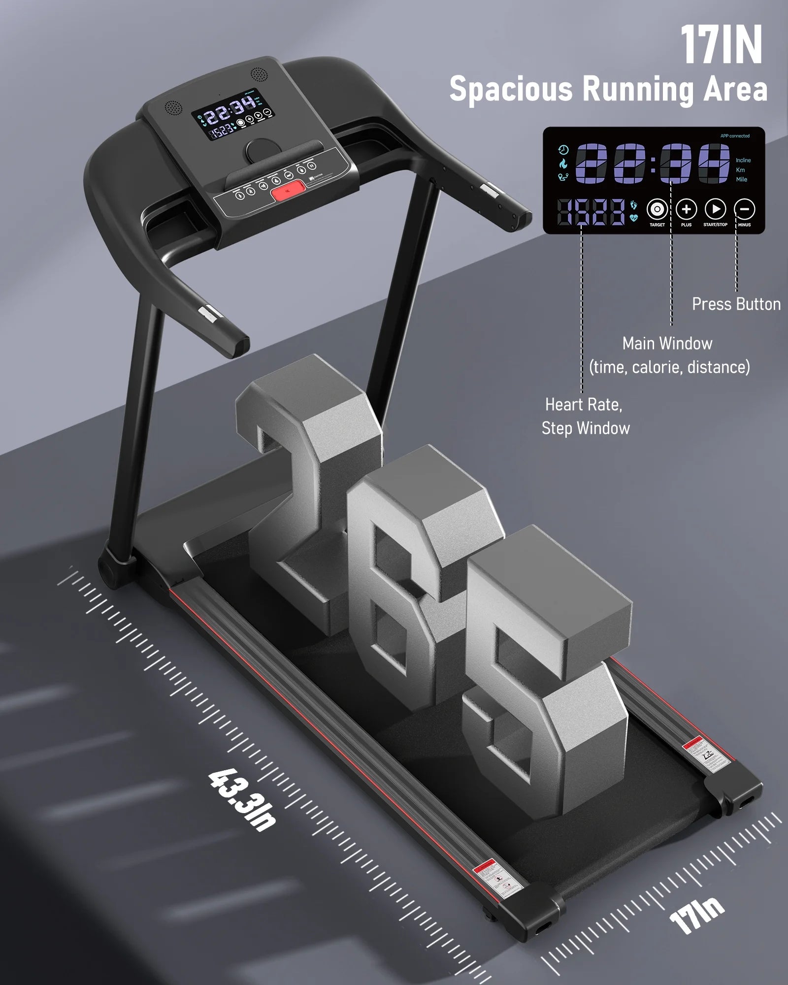 Treadmill Folding Electric Treadmill Bluetooth Voice Control Exercise Treadmill for Home Office Speed Range of 0.5-7.5 Mph
